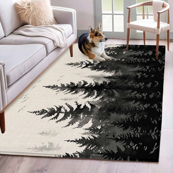 Mist Forest Area Rug 3x5 Washable Rug Non Slip Beige Farmhouse Vintage Nature Scenery Large Area Rug Indoor Floor Carpet for Entryway Bedroom Kitchen Living Room Home Office Dining Room Nursery