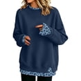 thumbnail image 3 of Caixia Womens Classic Dark Blue Round Neck Leopard Print Two Piece Style Sweatshirt Casual Loose Fit Long Sleeve Pullover for Women Autumn Wardrobe, 3 of 7