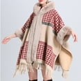 thumbnail image 2 of Xfvqtps Women Cape Faux Fur Collar Cloak Tassel Fashion Print Thickened Warm Loose Streetwear Windproof Coldproof Warm Winter Long Coat Hot Pink, 2 of 6