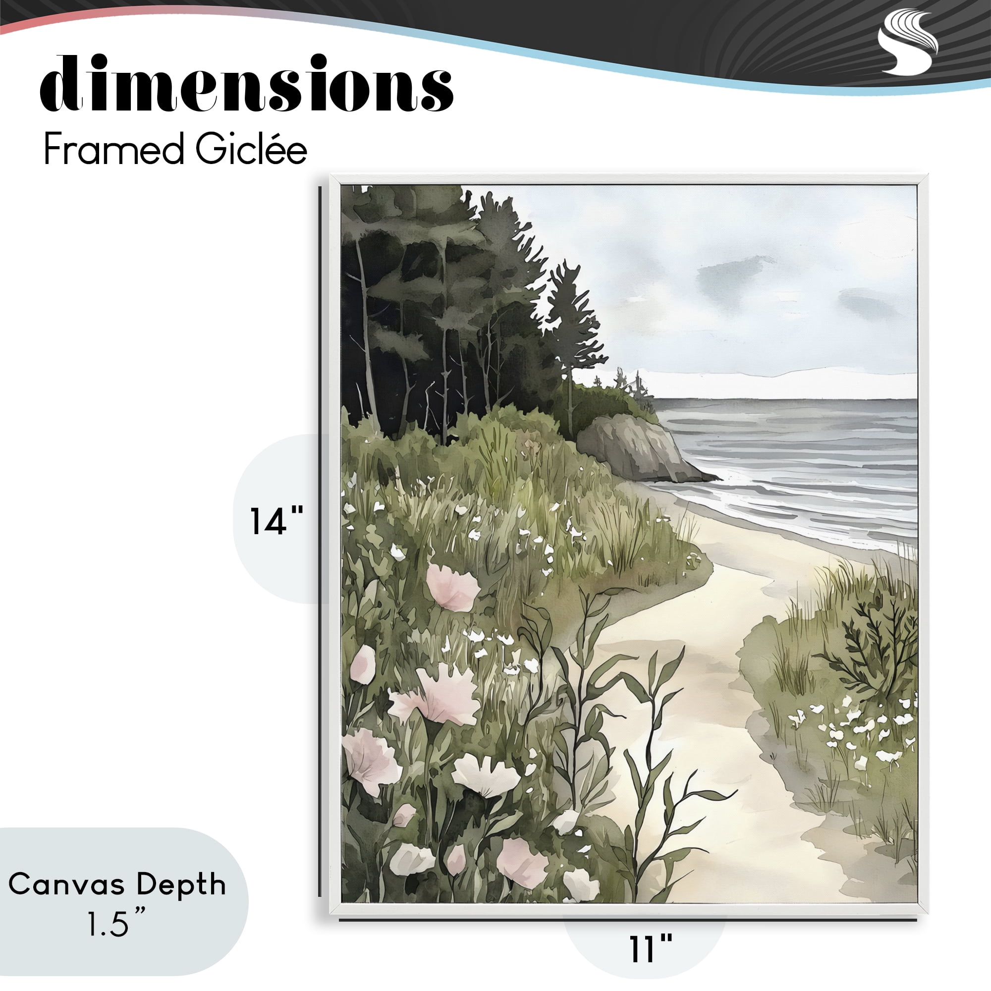 Stupell Industries Coastal Calm Floral Pathway White Framed Giclee Art, design by Riley B