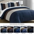 thumbnail image 5 of Chezmoi Collection Briar 7-Piece Queen Bed in a Bag Comforter Set with Sheets - Lightweight Comforter Midnight Blue Brown Coffee Luxury Pleated Stripe Bedding Set for All Season, 5 of 9