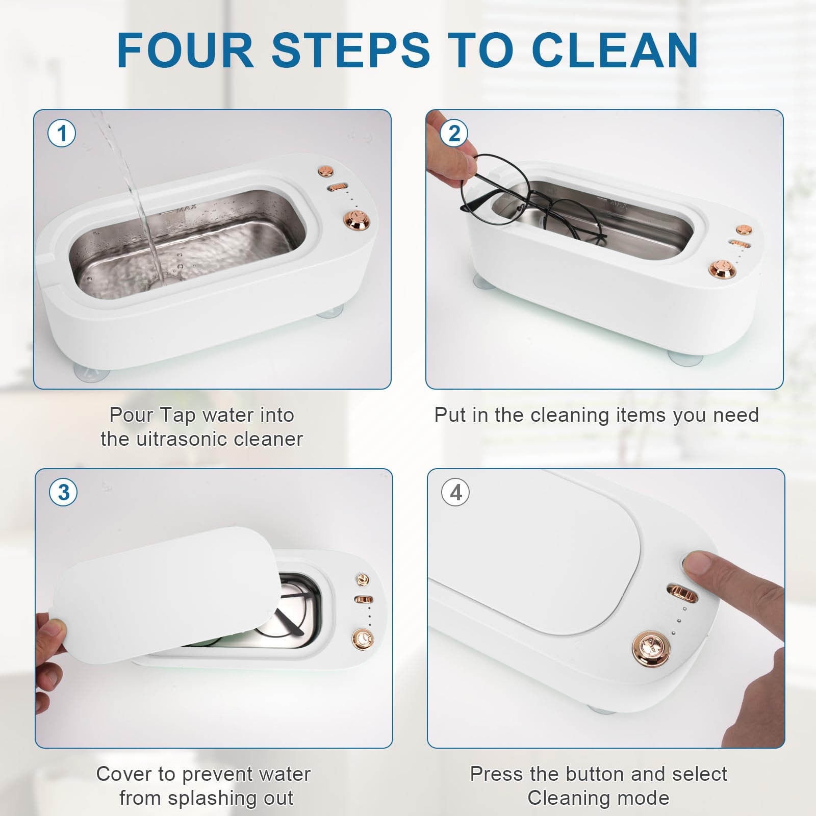 Ultrasonic Jewelry Cleaner Machine, Portable 45KHz Deep Cleaning Device With Large Capacity Tank And Multi Mode Operation, Professional Jewelry Glasses Cleaner Machine for Home Travel