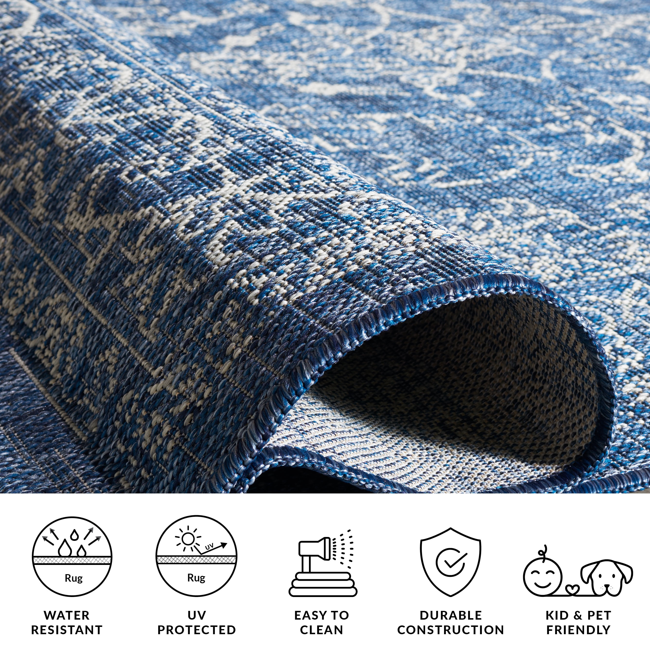 SAFAVIEH Courtyard Darin Traditional Indoor/Outdoor Area Rug, 8' x 10', Navy/Ivory