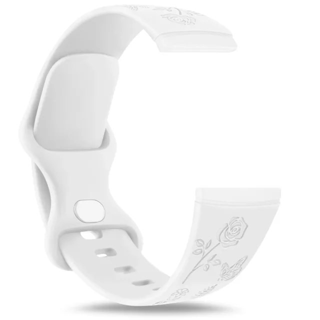 Flower Engraved Band for Fitbit Versa 3/Versa 4/Sense/Sense 2 Strap Soft TPU Sport Smartwatch Watchband Replacement for Versa White For Fitbit versa 4
