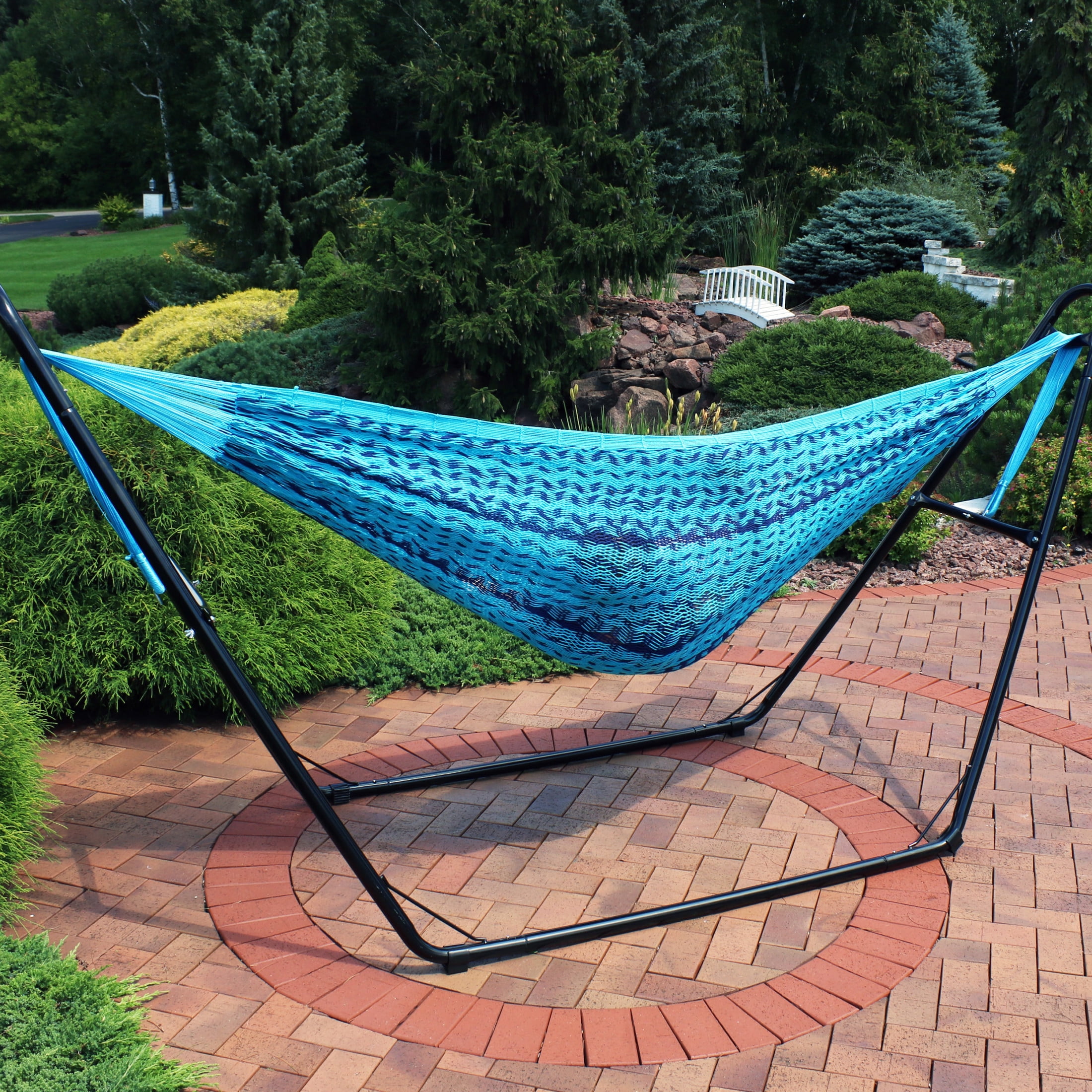 Sunnydaze 2-Person Cotton Mayan Family Hammock, 625 lb Capacity -Blue
