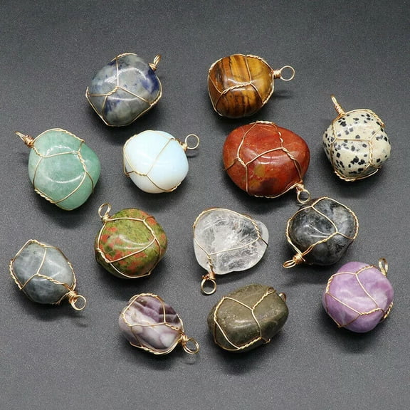 K-KED Wholesale 10pcs Winding Natural Stone Mixed Color Wire Pendant Bead DIY Necklace
