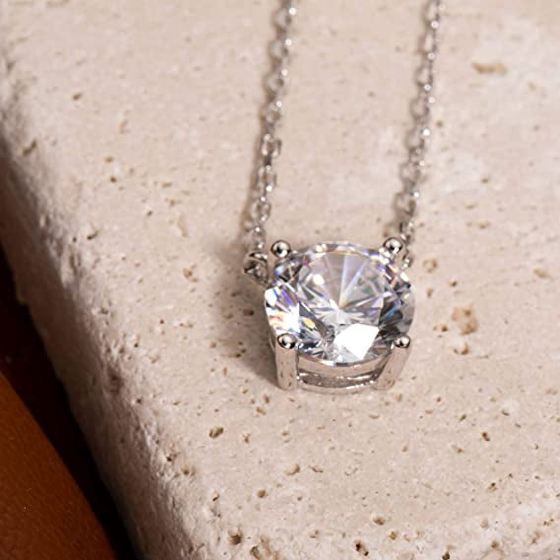 S.Leaf Dainty Cubic Zirconia Necklace Solitaire Necklace Sterling Silver CZ Diamond Pendant Necklaces Gold Necklaces For Women(Silver