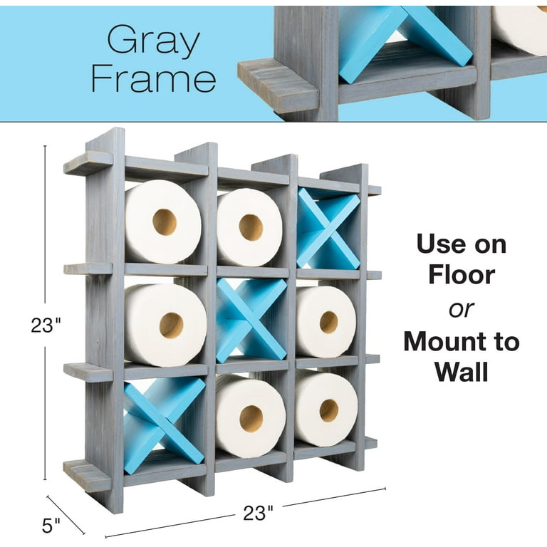 Rustic Wooden Toilet Paper Holder: Tic Tac Toe Design Tissue Roll