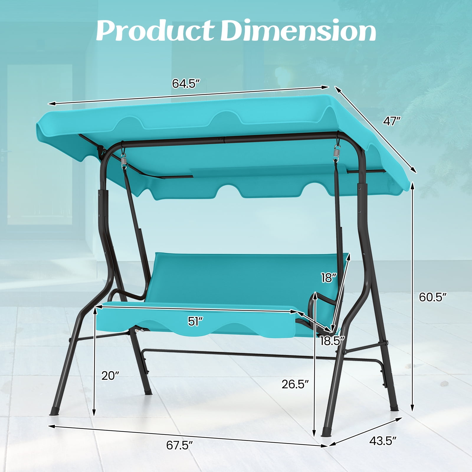 Costway 3 Seats Patio Backyard Canopy Steel Frame Swing Glider Hammock Cushioned