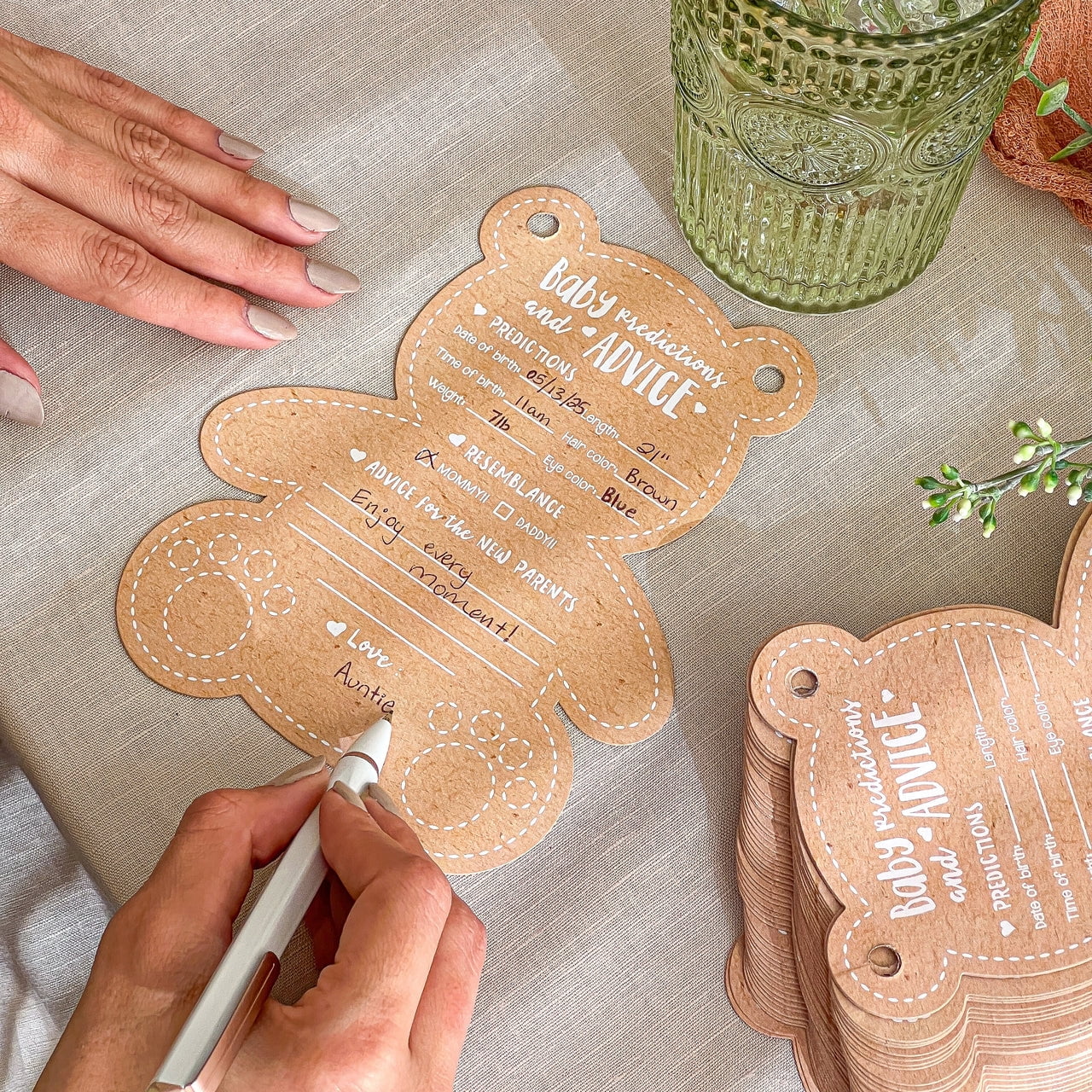 Teddy Bear Baby Prediction Card Book Keepsake, By Kate Aspen Advice Cards, Best Wishes, Boho Baby Shower Decoration, Gender Neutral Baby Shower Game & Party Activity