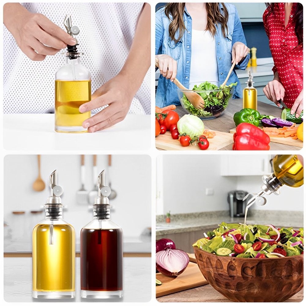 Bouteille Distributeur D'huile D'olive En Verre - Avec Bec Verseur Et Bouchon En Bois, Graduation, Pour Huile Et Vinaigre - 7