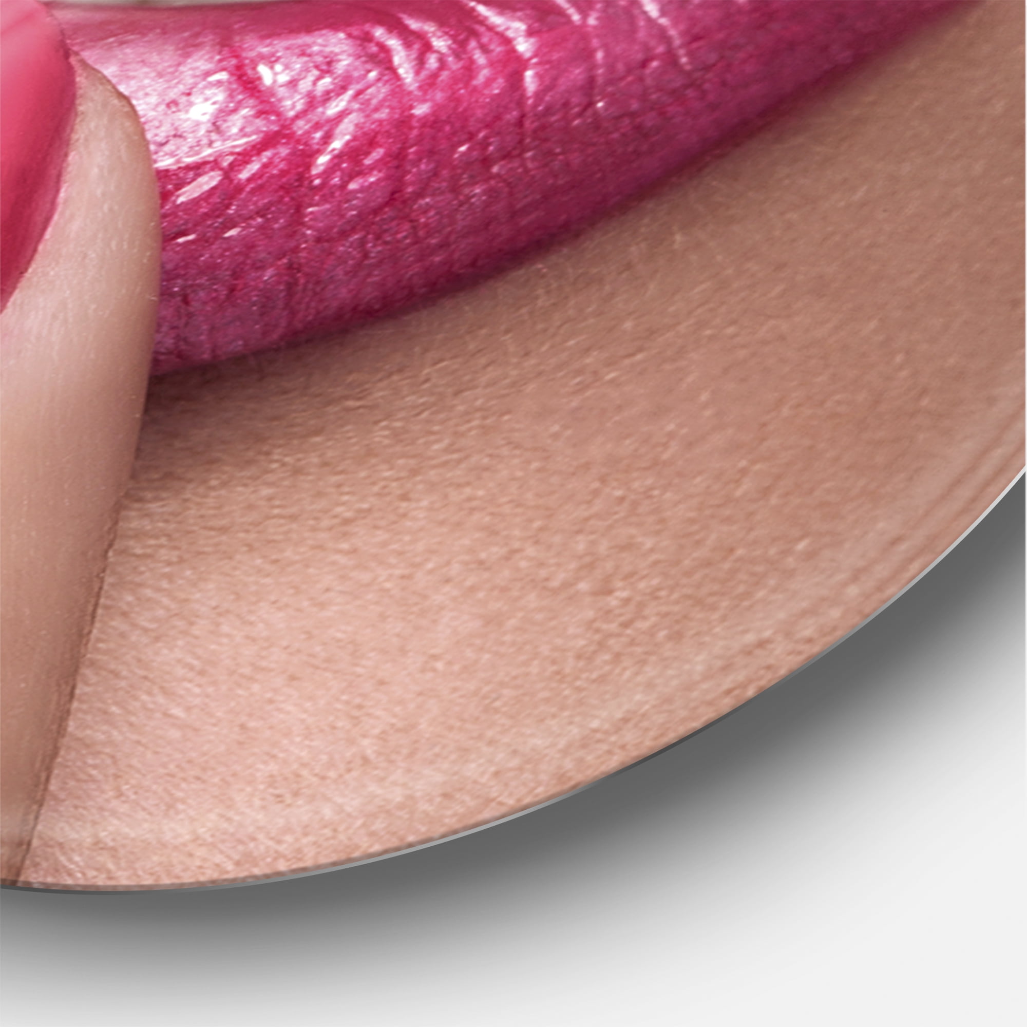 Designart 'Pink Female Lips With Finger On Mouth' Modern Circle Metal Wall Art 36x36 - Disc of 36