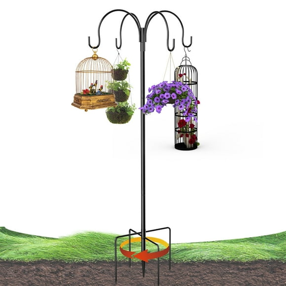 Kidsjoy 88" Heavy Duty Adjustable Shepherds Hook, 4-Hook Bird Feeder Pole with 5-Prong Base, Outdoor Garden Stand for Solar Lights, Plants, Bird Baths – Rust Resistant