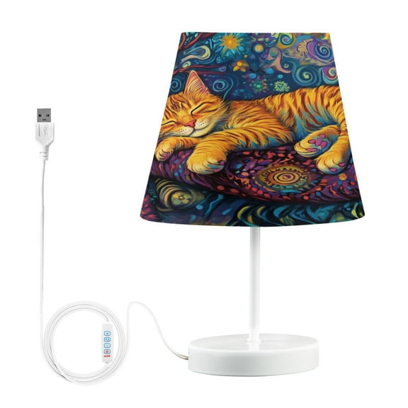 BZSMCE Table Lamp Creative Colorful Cat Sleeping on Branch Simple Pattern Night Light