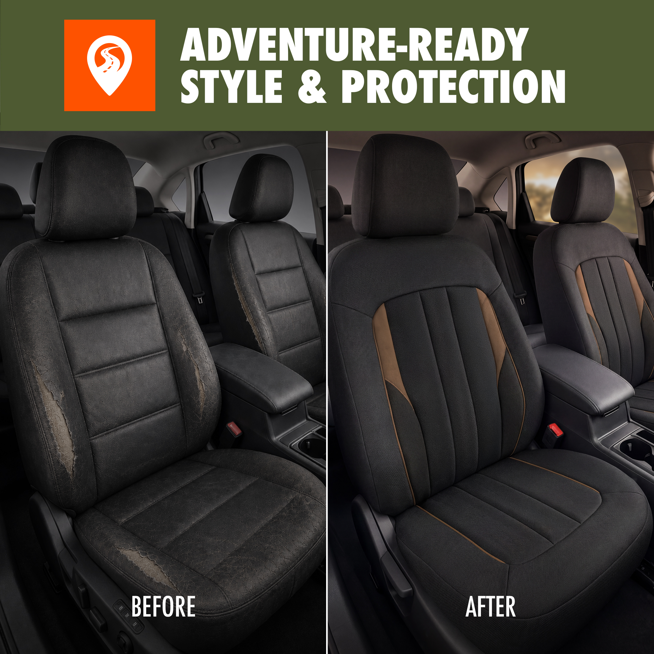 Ozark Trail Seat Covers 2 Pack, Premium Front Seat Faux Suede Fits Truck SUV CUV, Compatible with Attached Armrest, Black Brown