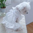 thumbnail image 3 of Visland Lace Bowknot Decor Faux Pearls Collar Flying Sleeve Dog Dress Pet Cat Dog Princess Tulle Dress Pet Supplies, 3 of 9