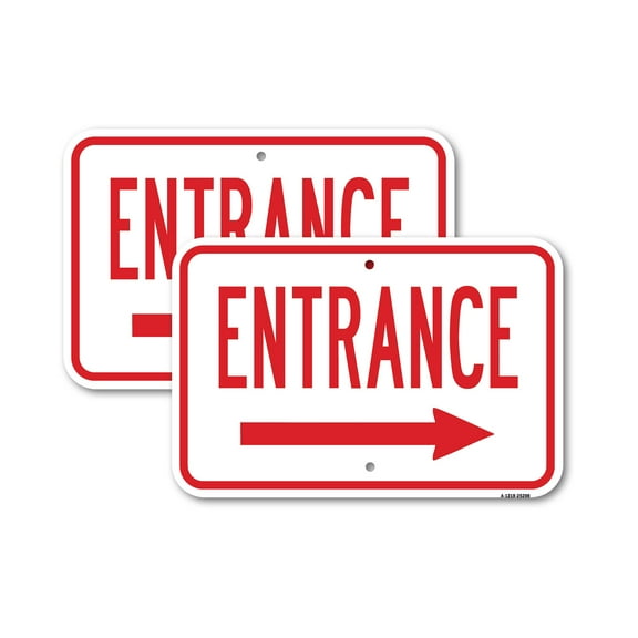 (2 Pack) Entrance With Right Arrow | 18" X 24" Heavy-Gauge Aluminum Sign | Rust Free Aluminum, Weather Resistant, Waterproof, Fade Resistant, 2 Pre-drilled Holes
