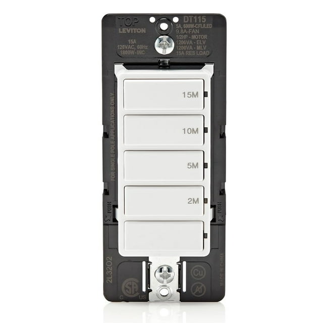Interruptor temporizador de cuenta regresiva Leviton DT115-1LW para ventilador de baño
