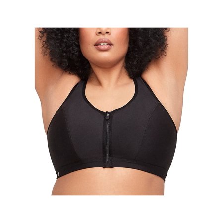 Glamorise Full Figure Plus Size Zip Up Front-Closure Sports Bra Wirefree #9266 Black | Walmart