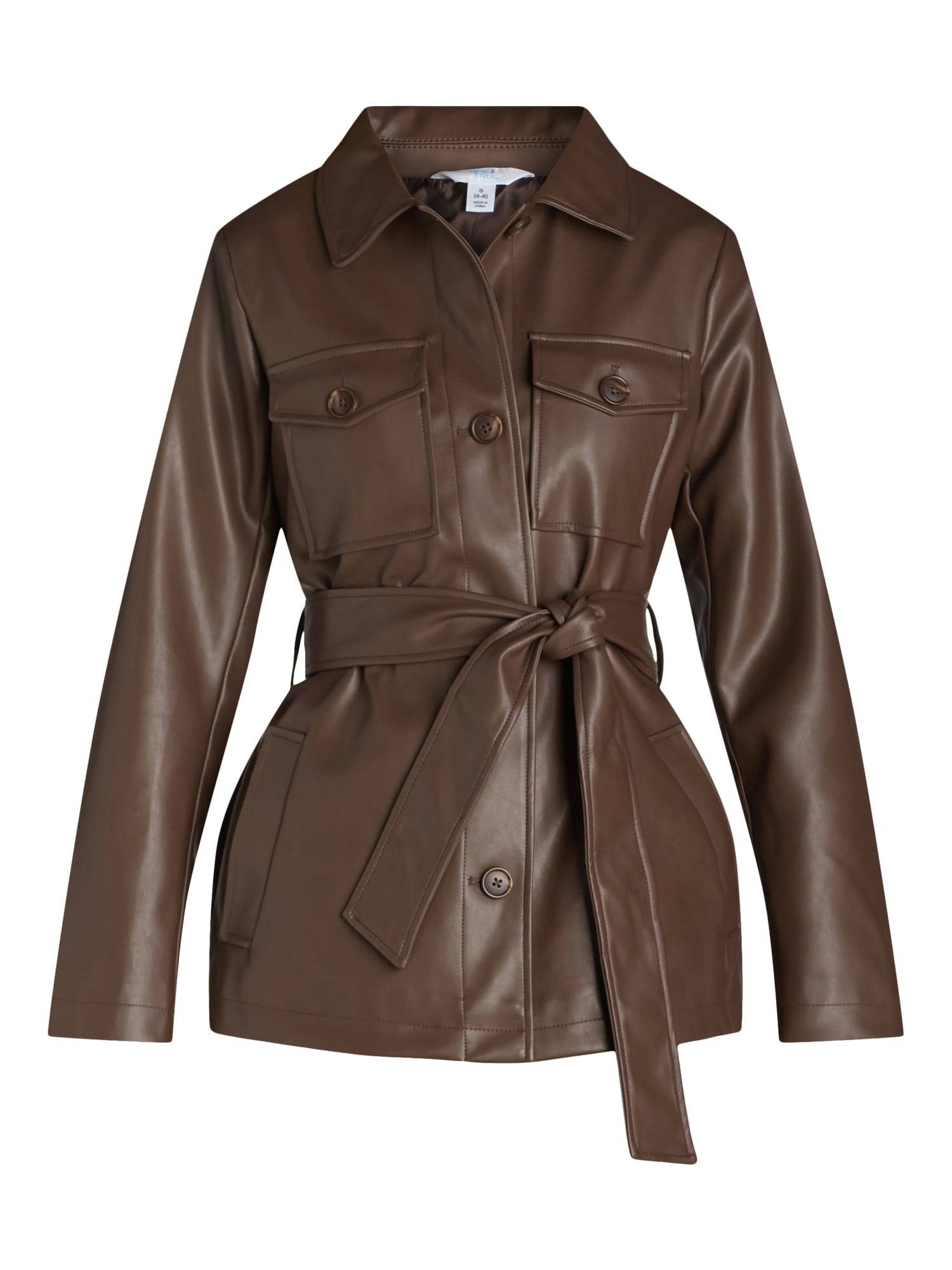 Time and Tru Women's and Women's Plus Faux Leather Cropped Time and Tru Women's and Women's Plus Faux Leather Cropped