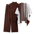 thumbnail image 2 of 3 Piece Lounge Sets for Women Solid Color Knit Sets Long Sleeve Cardigan and Sweater Wide Leg Pants Loungewear Suits (Coffee Free Size), 2 of 5