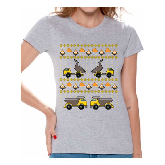 Awkward Styles Christmas Construction Truck Tshirt for Women Toy Truck Christmas Shirt Funny Xmas Tshirts for Women Xmas Truck Ugly Christmas T Shirt Christmas Gifts for Truck Fans Truck Accessories