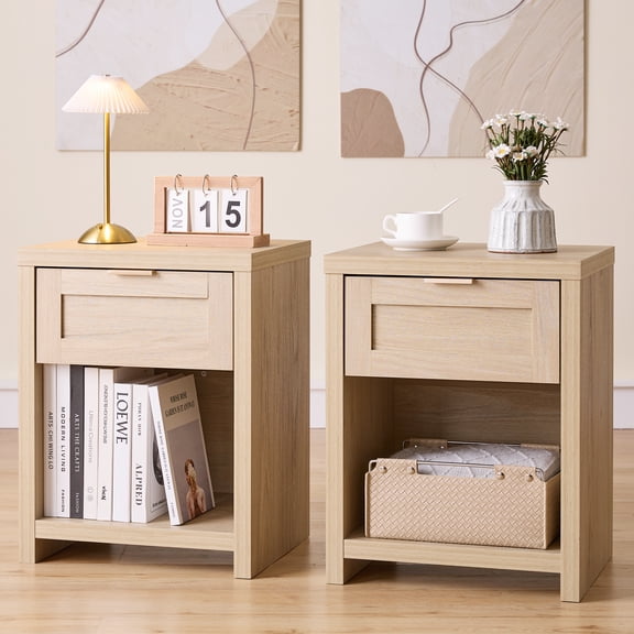 ARKANTOS Large Nightstand Set of 2, Farmhouse Style Bedside Tables, for Bedroom and Living Room, Light Oak