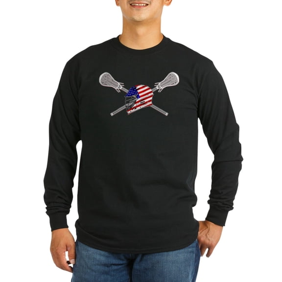 CafePress - American Flag Lacrosse Helmet Long Sleeve Dark T S - Long Sleeve Dark T-Shirt