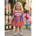 thumbnail image 6 of BemeyourBBs Toddler Baby Girl 4th of July Dress Outfit Little Baby Girl Patriot Independence Day Dress Summer Smocked Dress Puff Short Sleeve Doll Collar Star Stripes Print Bow Decor A Line Dress, 6 of 9