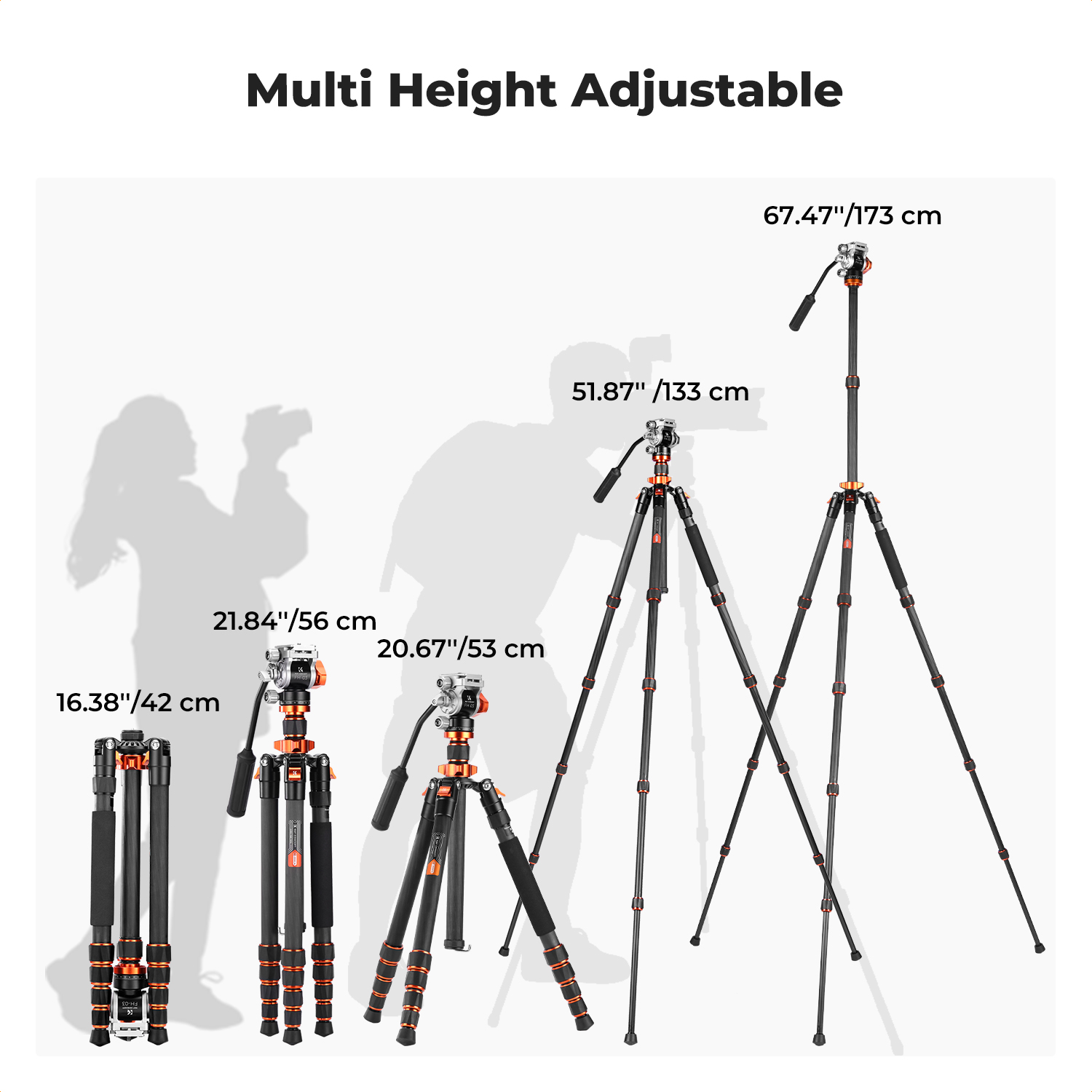 K&F CONCEPT 67"/1.7m Carbon Fiber Lightweight Camera Tripod with Hydraulic Video Tripod Head, Foldable, Detachable Single Leg, Metal Screw Lock
