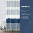 thumbnail image 4 of Psoiuetr Boho Navy Blue Shower Curtain for Bathroom Stripe Tassel Fabric Shower Curtain 72 X 72 Inches Farmhouse Linen, 4 of 5