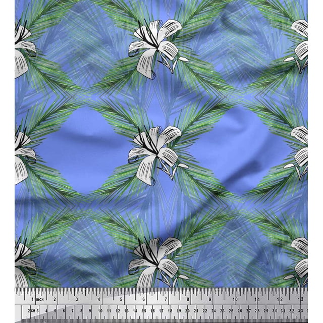 Soimoi Toile de Canevas Lourde Bleue Tissu Décor Pin et Feuilles Tissu Imprimé au Mètre 58 Pouces de Large