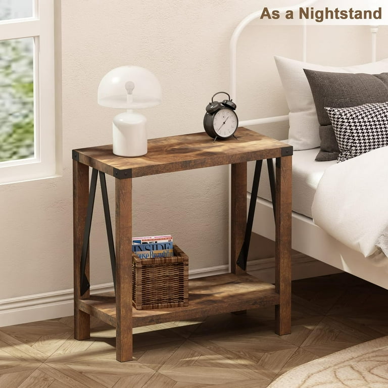 Farmhouse End Table for Small Spaces Narrow Side End Table with Storage Shelf Rustic A Design Nightstand Sofa Table for Living Room Bedroom Rustic Brown 2 Pack Walmart