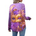 thumbnail image 5 of Mardi Gras Shirts Womens Sparkly Mask Print Long Sleeve T Shirts Glitter V Neck Gold Blouse Purple Pink S, 5 of 5