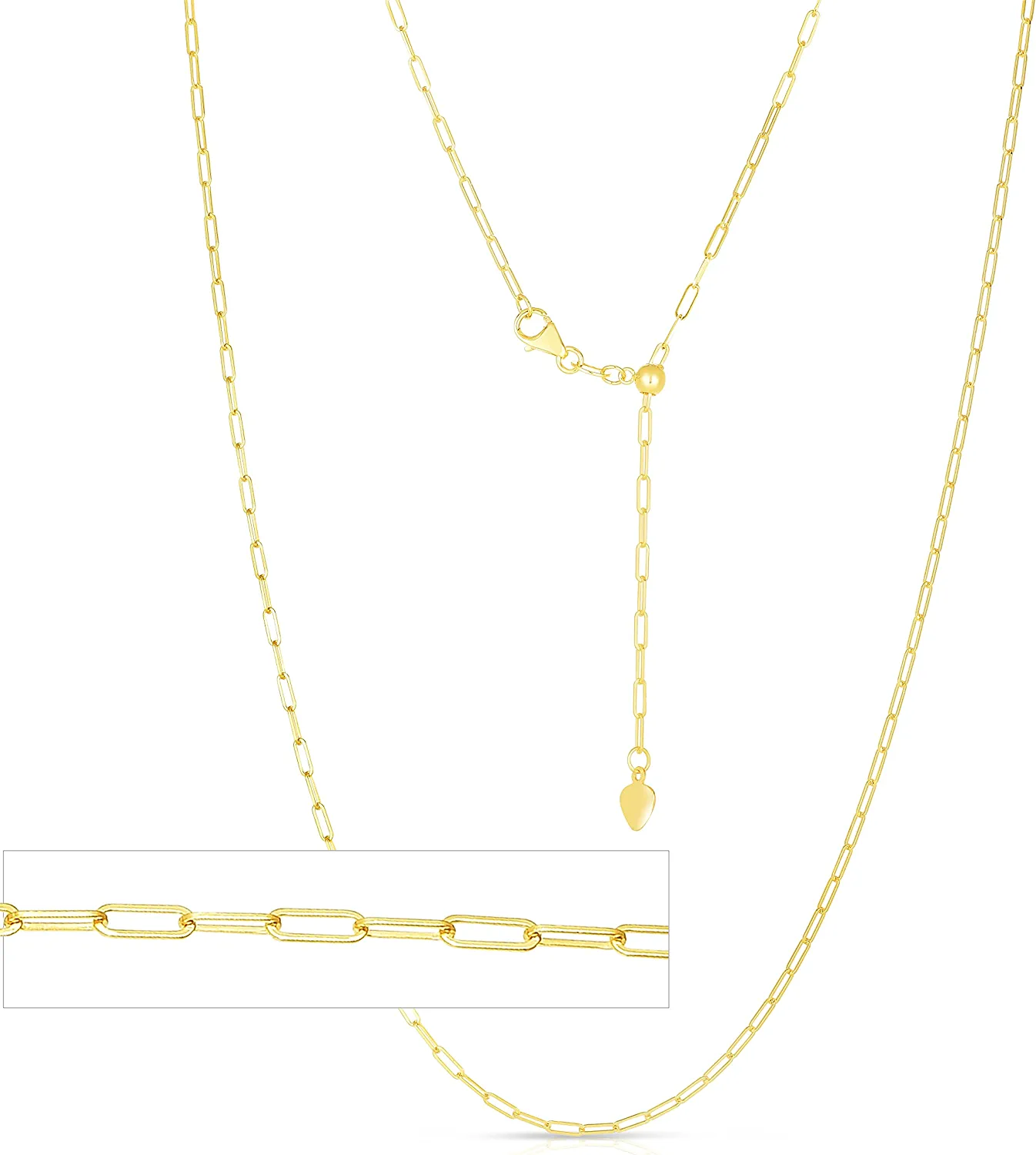 14K Yellow Gold White Gold or Rose Gold Adjustable Paperclip Link Chain Necklace