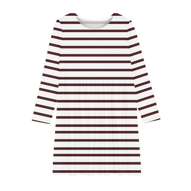 Bwiyojiz Tailles Mode 120-170 Robe à Manches Longues à Col Rond Filles Extensible Ligne a Tournoyante Patineuse École Récital, 11 Ans, Cadeaux pour la Famille, Brun