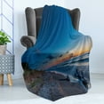 thumbnail image 4 of Driftwood Soft Flannel Fleece Throw Blanket, Natureme Driftwood on a Lake and Moon in Sky Digital Image, Cozy Plush for Indoor and Outdoor Use, 50" x 70", Blue and Apricot, by Ambesonne, 4 of 5