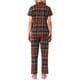 thumbnail image 3 of INSPIRE CHIC Conjunto de Pijamas de Mujer a Cuadros con Manga Larga y Pantalones, Botones, con Bolsillos, Manga Corta - Cuadros Rojos, 3 of 6