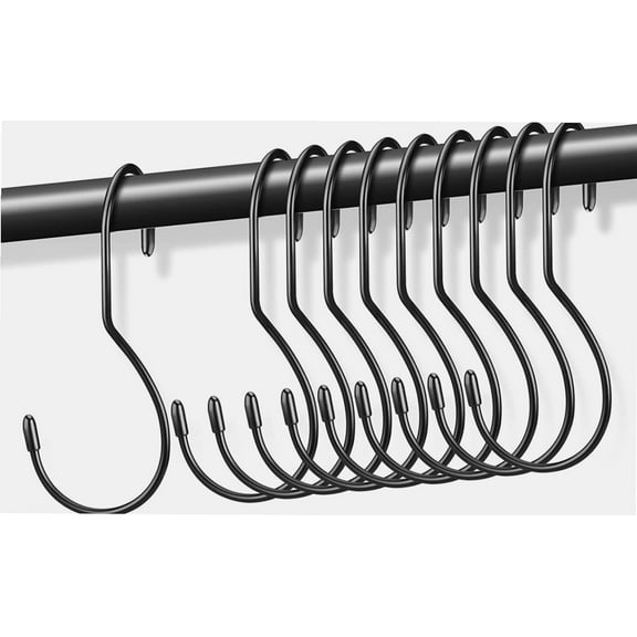 10 pcs S Hooks for Hanging,4.7 Inch S Shaped Black Purse Hanger for Closet,Large Size Non Slip Steel Metal Bag Hanger Rack Closet Rod Hooks for Home Kitchen