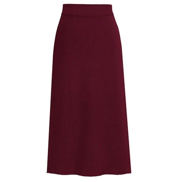 Innerwin Jupes Taille Haute Femme Jupe Midi Voyage Tricotée Ample Rouge Vin m