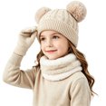 thumbnail image 4 of 3 Pcs Kids Winter Beanie Hat Scarf Gloves Set Boys Girls Knit Thick Warm Fleece Lined Sets for Outdoor Play Ski Wear Khaki 2-10 Years, 4 of 5
