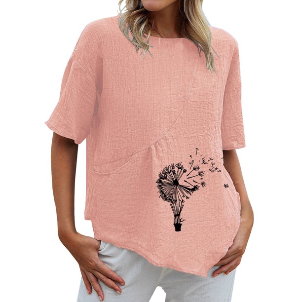 Blusa de manga corta con estampado de cuello redondo informal para mujer a la moda, Tops de verano Fridja ghk3732