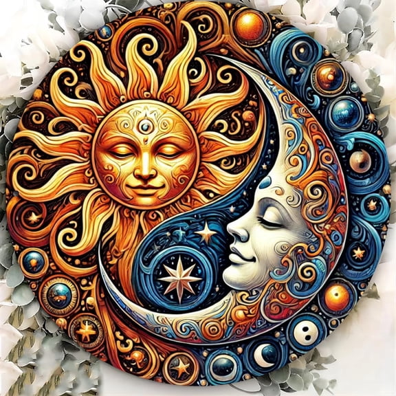 Sun and Moon Yin Yang Metal Wall Art, 8"x8" - Vintage Aluminum Sign for Indoor/Outdoor Decor, Perfect for Bedroom,Sun And Moon, Metal Sign, Vintage, Wall Art, Perfect for Room Decor