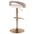 thumbnail image 3 of JERFIT Set of 3 Adjustable Swivel Bar Stools with PU Leather Seat, Light Grey Wood & Gold Metal Base, 3 of 10
