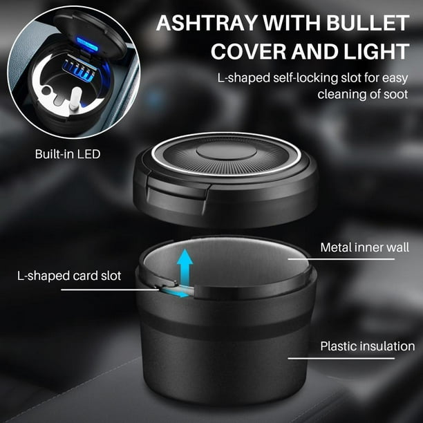 Cendrier de Voiture avec Couvercle Cendrier Portable Bleu Mini Poubelle de  Voiture avec LumièRe Bleue LED Coupe-Vent pour les