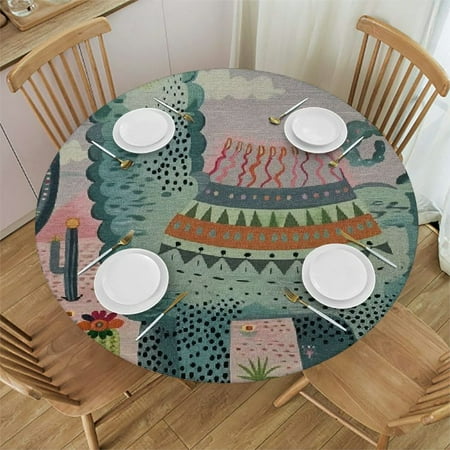 

Palnkart Llama Cactuses Maximalism Round Table Cover Stain Resistant Washable Indoor Outdoor Tablecloth Kitchen Dining Wedding Parties 100% Polyester Fiber 42-46