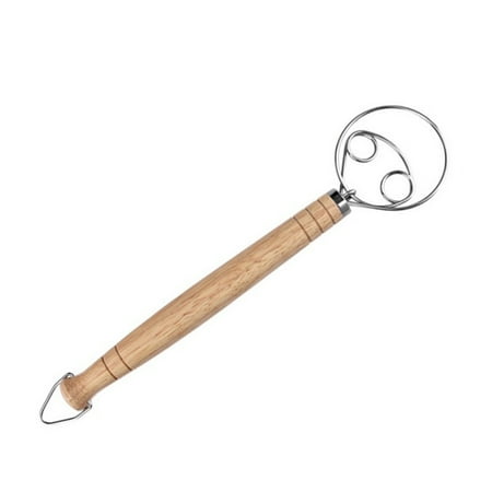 

Worallymy Dough Whisk Wood Handle Stainless Steel Dough Beater Kitchen Baking Mixer Blender