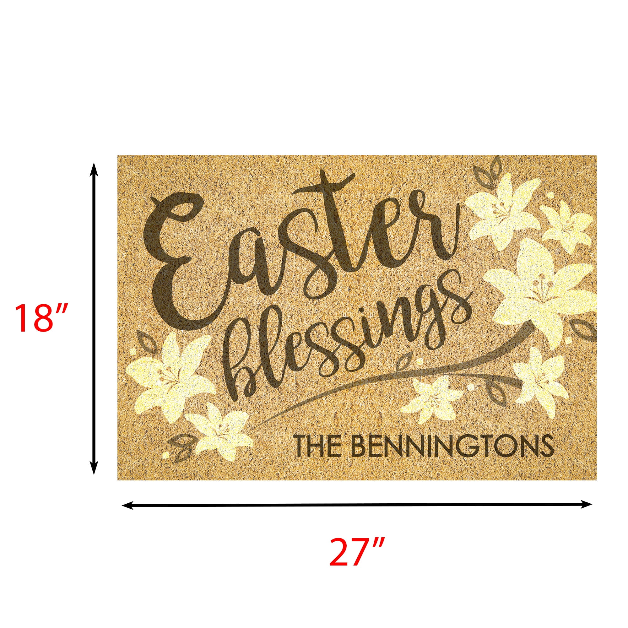 Personalized Easter Blessings Indoor/Outdoor Doormat with Spring Flowers Design and Custom Name Printing