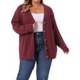 thumbnail image 2 of DARING DIVA Women's Plus V Neck Button Down Sweater Oversized Jacket 1X Burgundy, 2 of 7