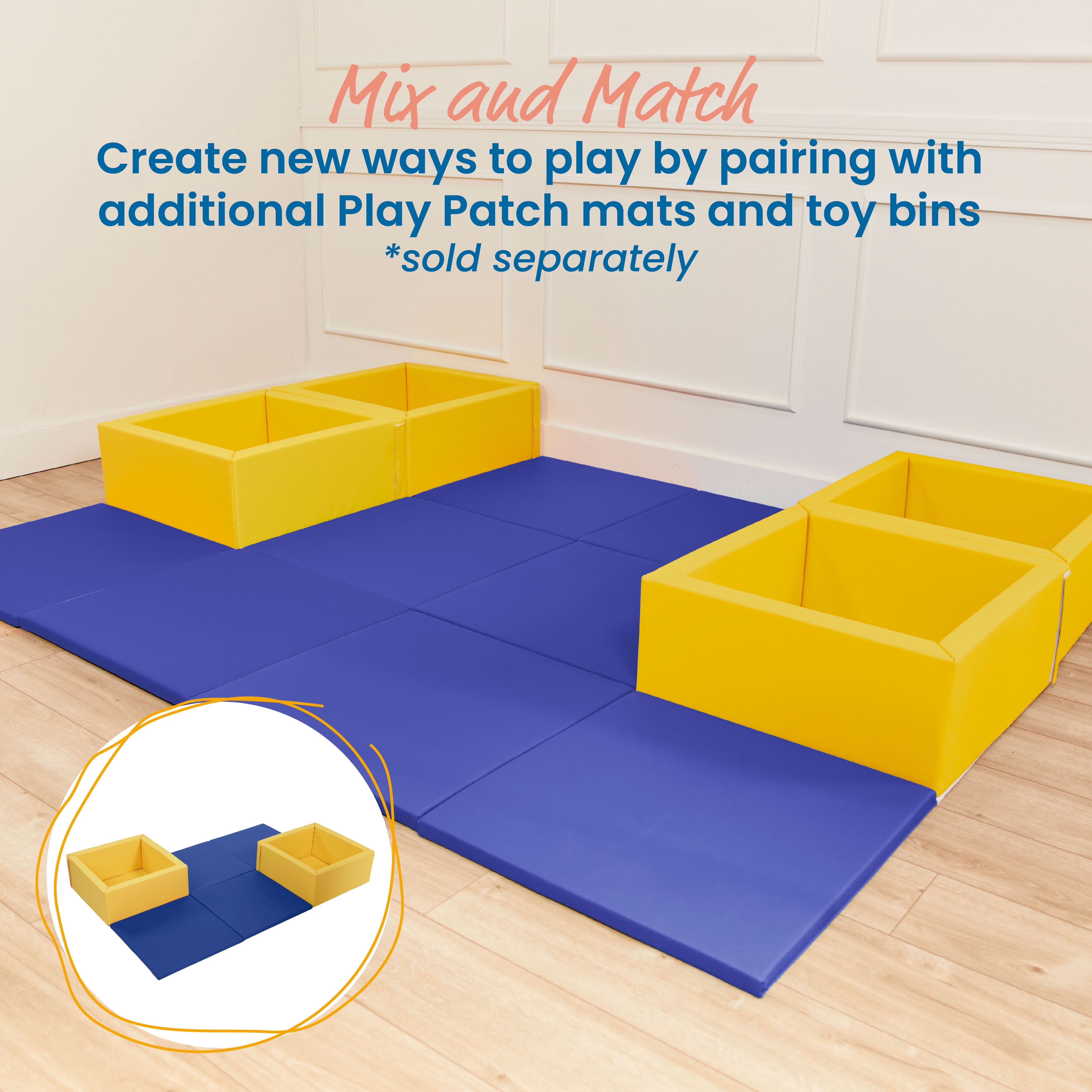 ECR4Kids SoftZone Play Patch Activity Mat Squares, Modular Playmat, Blue, 4-Pack
